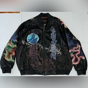 Vintage 90s Al Wissam The Great Wall Of China Leather Jacket 56 Dragon Y2k